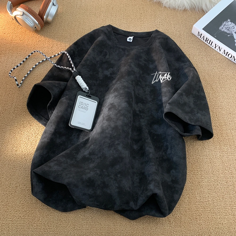 夏季美式潮牌宽松重磅七分短袖男2025新款字母美式短袖t恤男