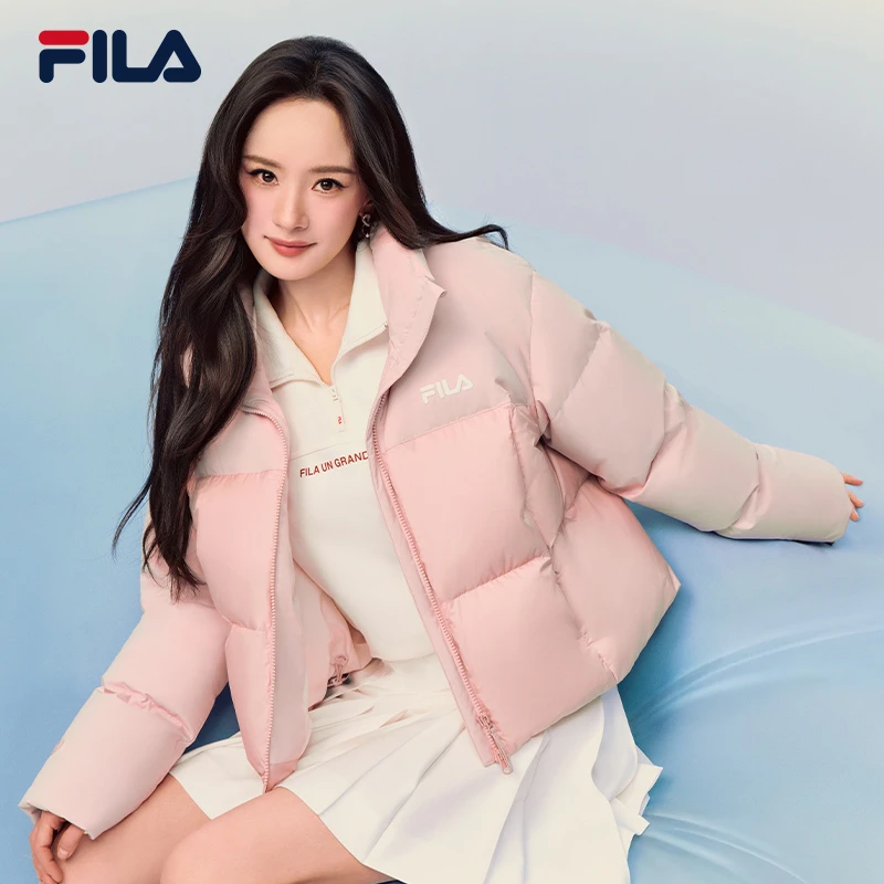 杨幂同款FILA斐乐羽绒服2025冬季新款宽松短款运动RGB多彩羽绒女