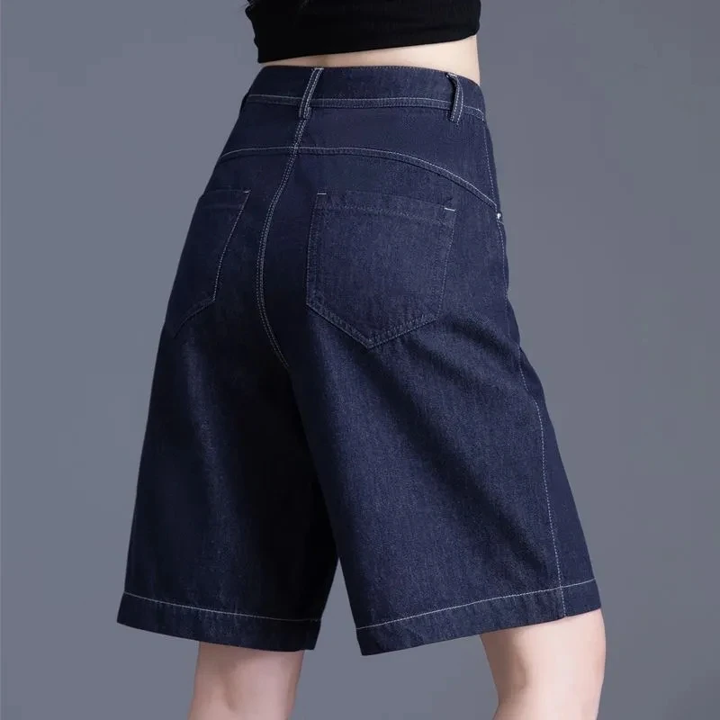 高腰牛仔短裤女夏季2025新款休闲大码女士5分裤薄款五分裤a字显瘦
