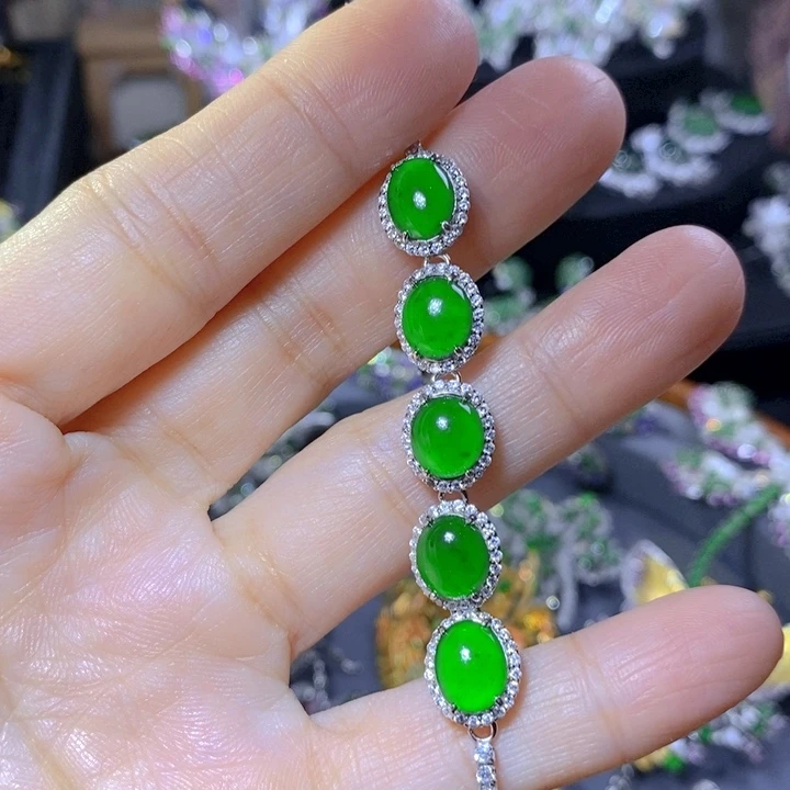 翡翠戒指银S925镶嵌天然翡翠