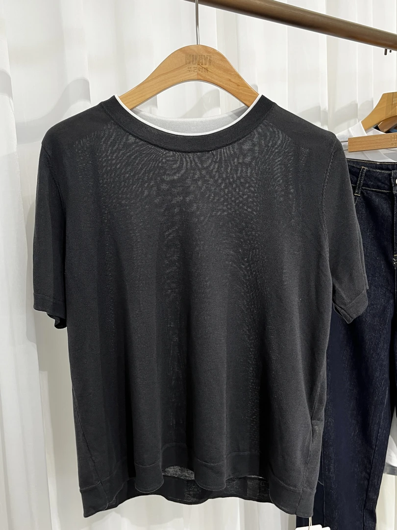 夏季时尚百搭针织宽松型圆领短袖圆领短袖T恤针织衫女透气