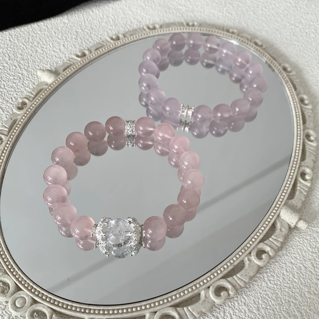 天然粉水晶手串 马粉 招桃花 少女小众甜美