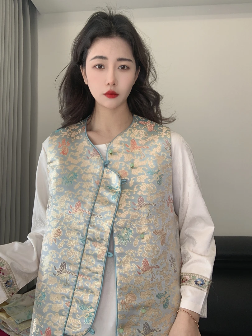 九月  彩蝶马甲  新款新中式显瘦国风手工中式复古汉服马甲