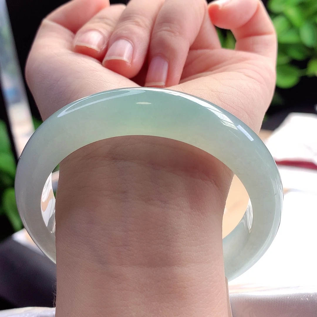 未镶嵌手镯翡翠58-59圈口冰底天空蓝15号