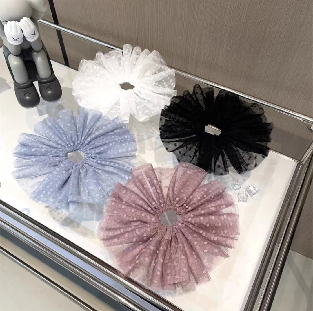 蕾丝发饰网纱波点大肠发圈头绳夏季网红头花饰品皮筋超大超大简约