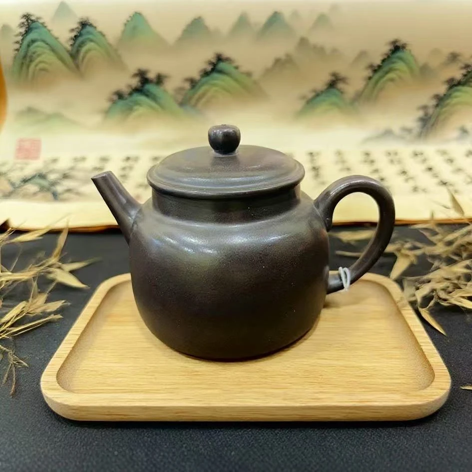 宜兴紫砂壶 光器折肩德钟壶 紫天青泥 赵晖纯手工