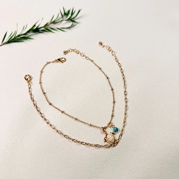 铜合金脚链 个性小众双层脚链bs729链长25