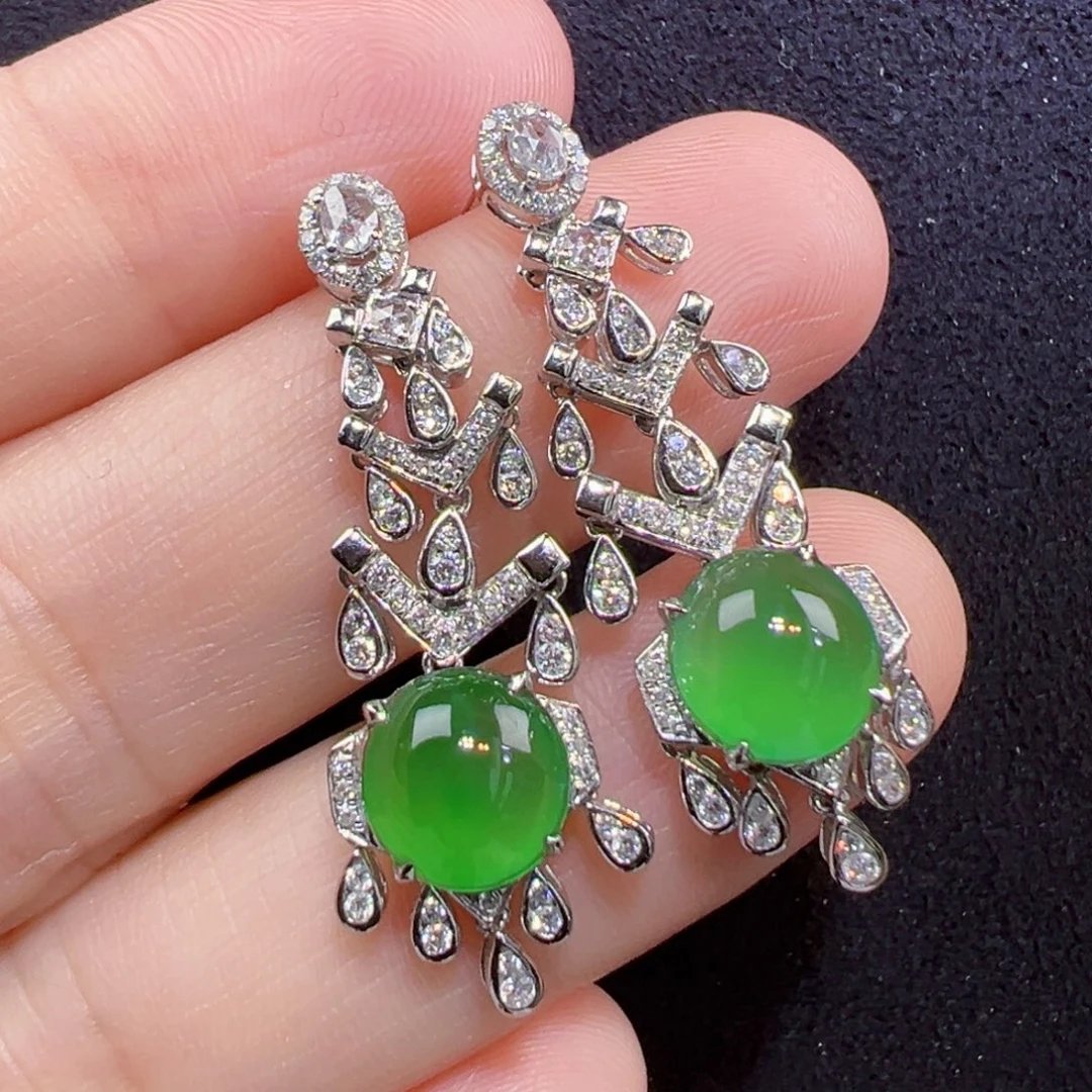 翡翠18K金镶嵌耳饰耳钉