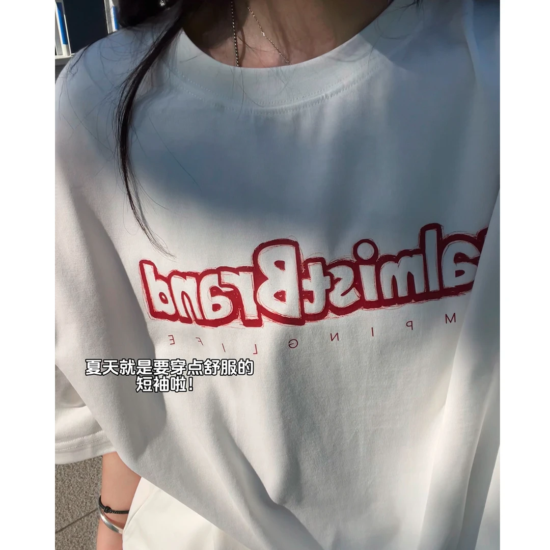 夏季新款印花情侣短袖T恤男重磅纯棉美式潮牌透气五分袖体恤上衣