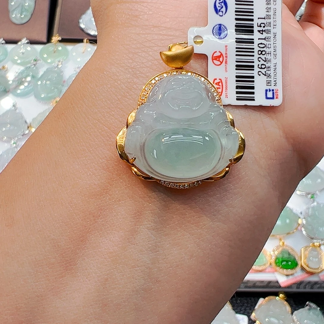 吊坠(不含链)18K金镶嵌翡翠佛公