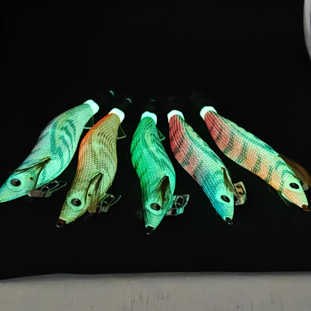 鱿技缓沉单尾鳍UV夜光木虾3.5号鱿鱼钩船钓大尾鱿生路亚假饵