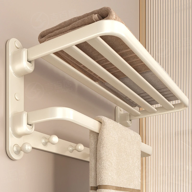 源头工厂奶油风毛巾架浴室置物架卫生间浴室太空铝可折叠浴巾架