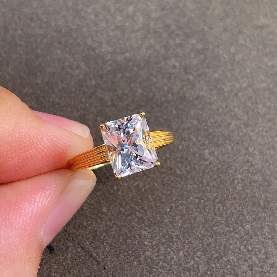赛黄晶戒指银S925镀金镶嵌
