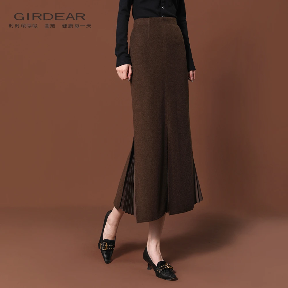 哥弟秋冬新款质感百搭气质高腰开叉绵羊毛修身半身鱼尾裙1200232