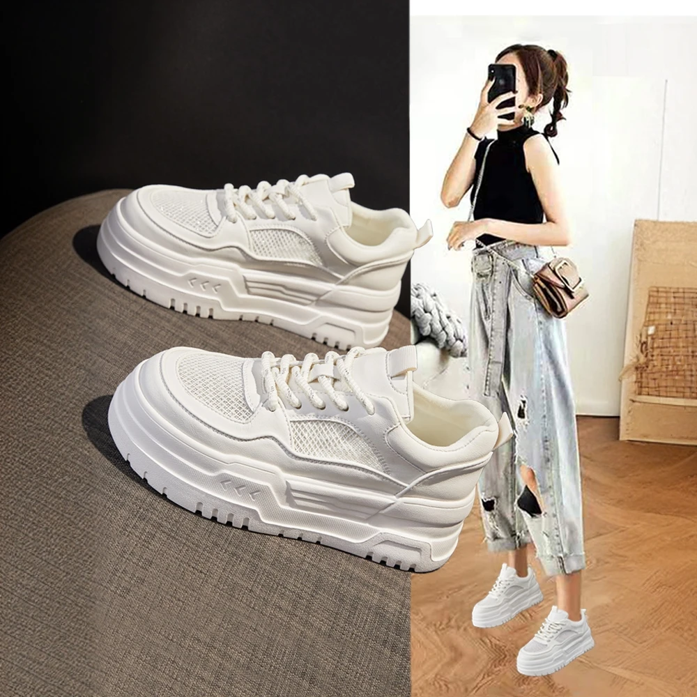 网鞋女透气网面小白鞋2025夏季新款爆款时尚百搭厚底运动休闲板鞋