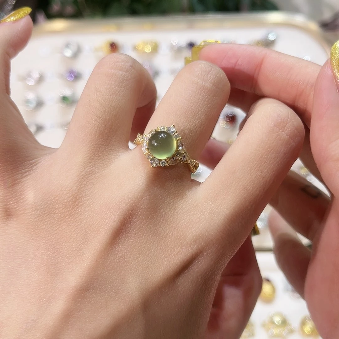 蛇纹石玉戒指银S925镶嵌