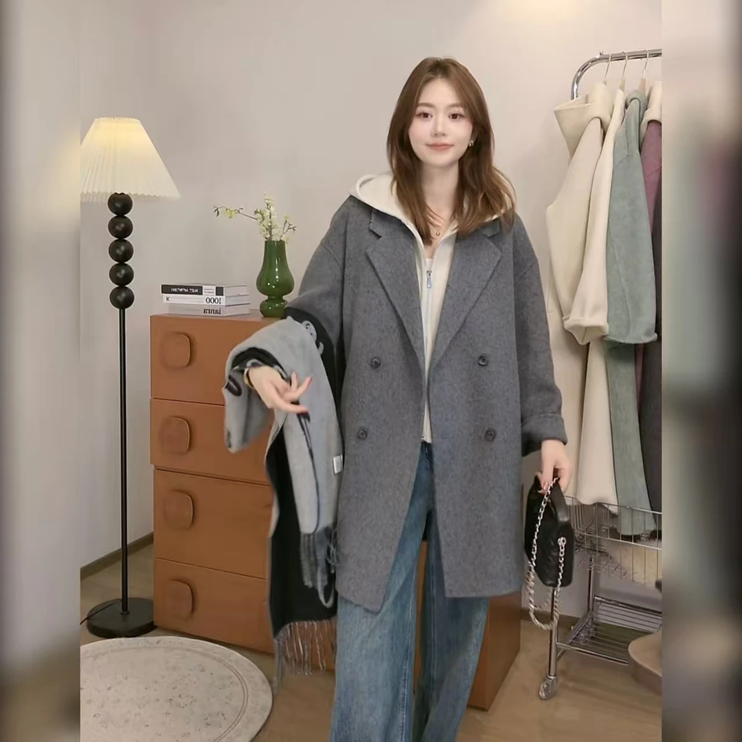 伊迪卡双面羊毛大衣韩系气质百搭秋冬季中长款宽松女士时尚双面呢