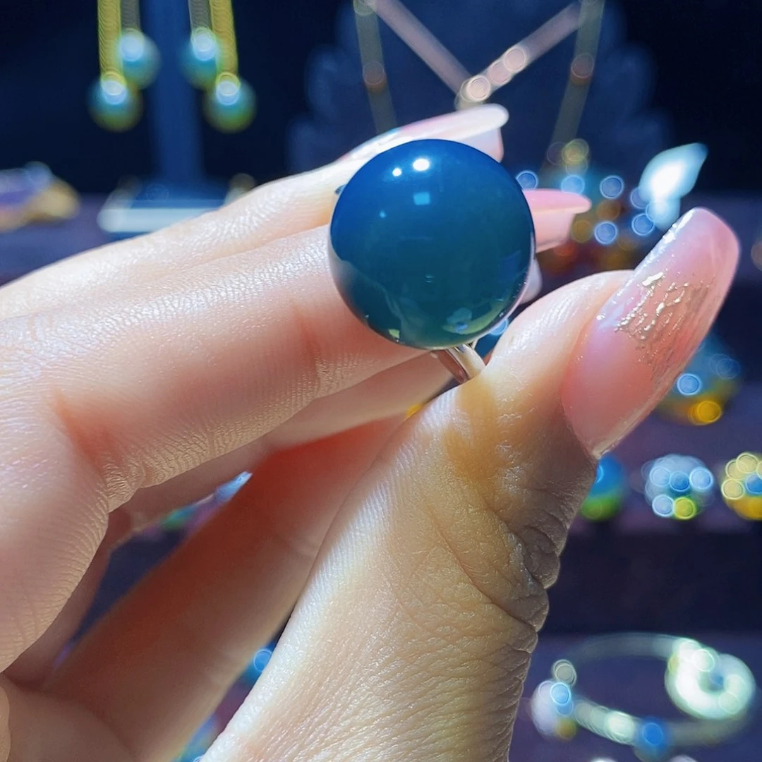 蓝珀戒指银S925镶嵌尺寸15