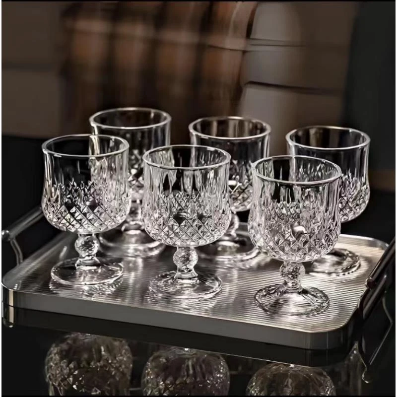 【6只装大号】新款ins风加厚玻璃杯小清新花器高脚杯洋酒杯喝水杯