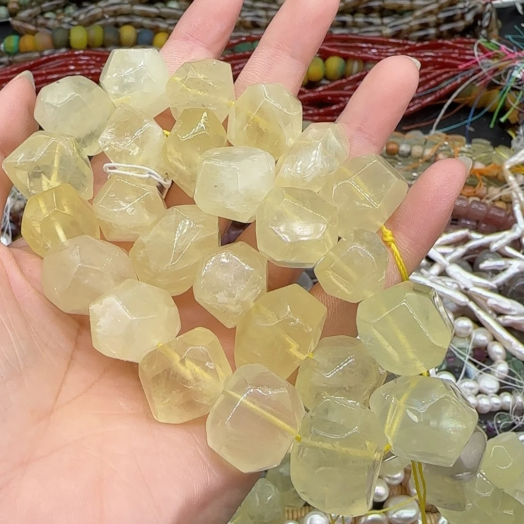 合金玛瑙/玉髓珠宝半成品柠檬黄水晶14-18mm一条