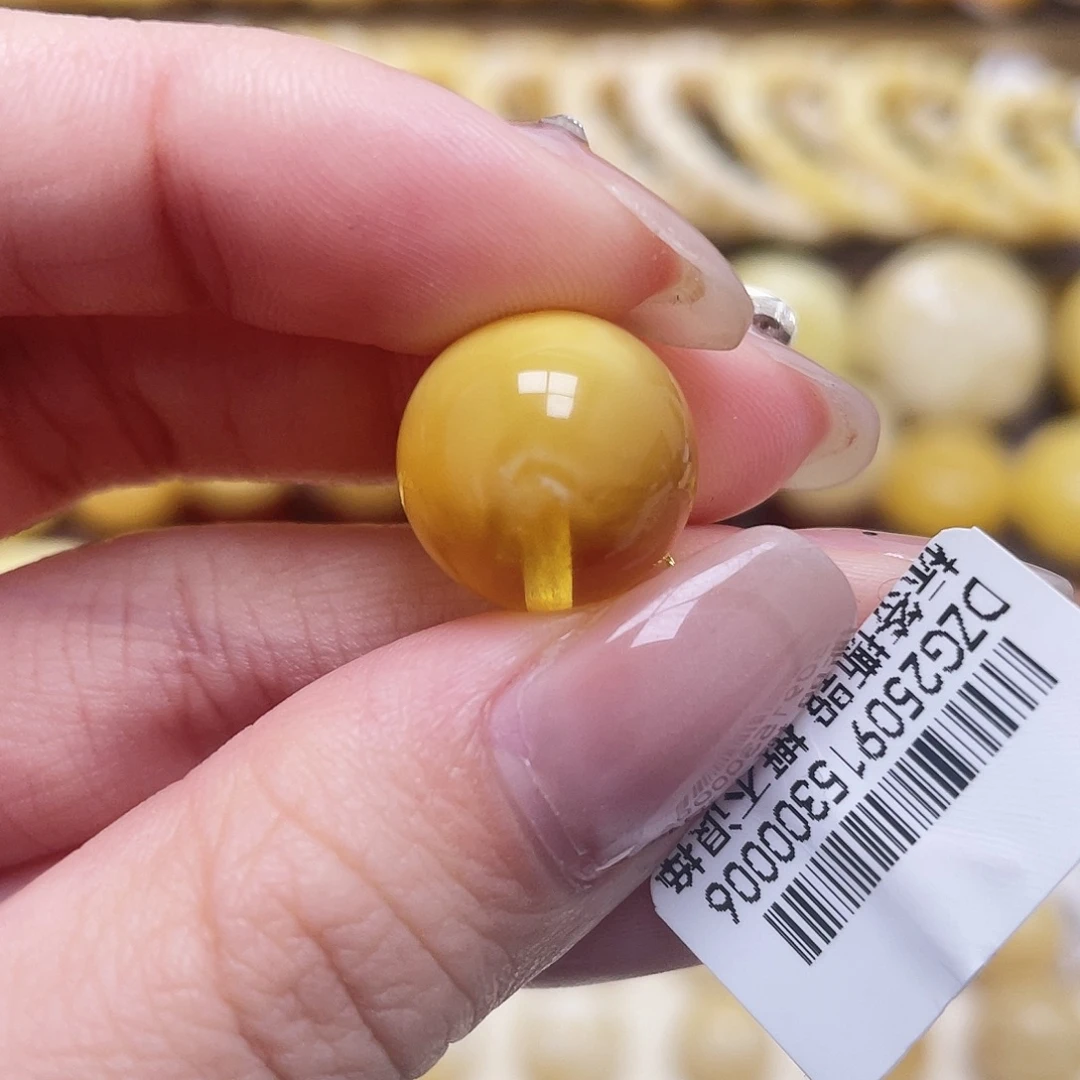 琥珀未镶嵌裸石14.6mm圆珠瑕