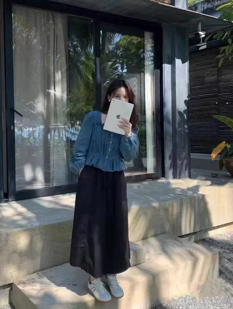 小两口鑫气质牛仔百搭复古体恤8625