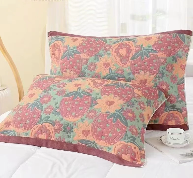 ZISHEN/子申 枕巾 草莓 多层纱布大枕巾一对装