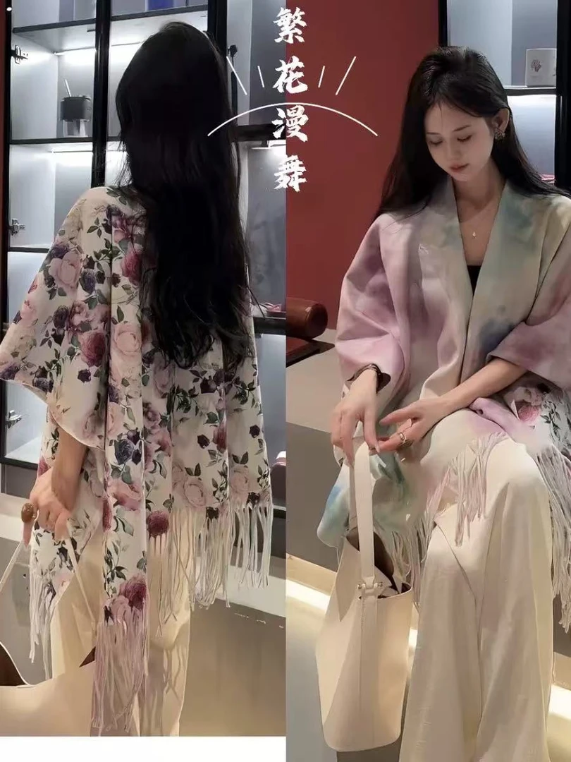 秋冬见详情显瘦护颈护肩防风披肩双面保暖百搭格子时尚气质繁花