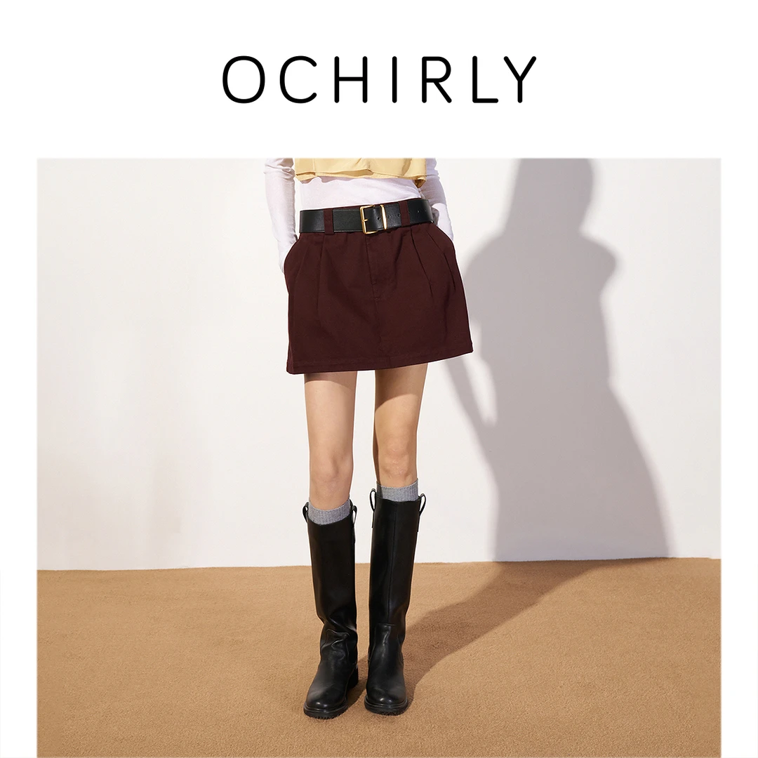 OCHIRLY欧时力 压褶A字半身裙短裙通勤雅丹风学院风春季2025新品
