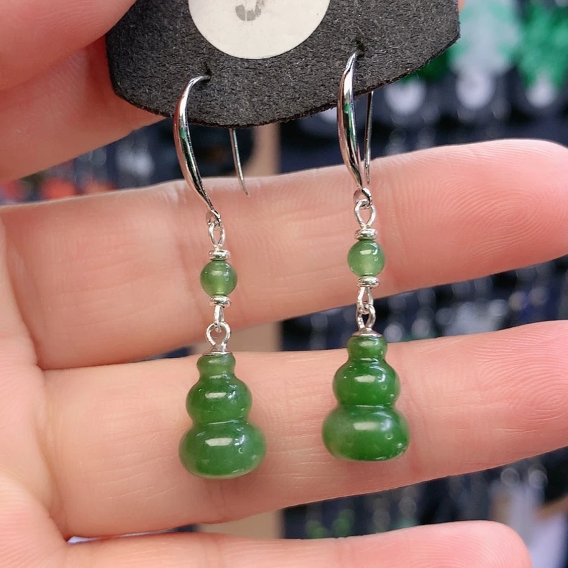 【闪购商品】和田玉耳饰银S925镶嵌菠*冰精美