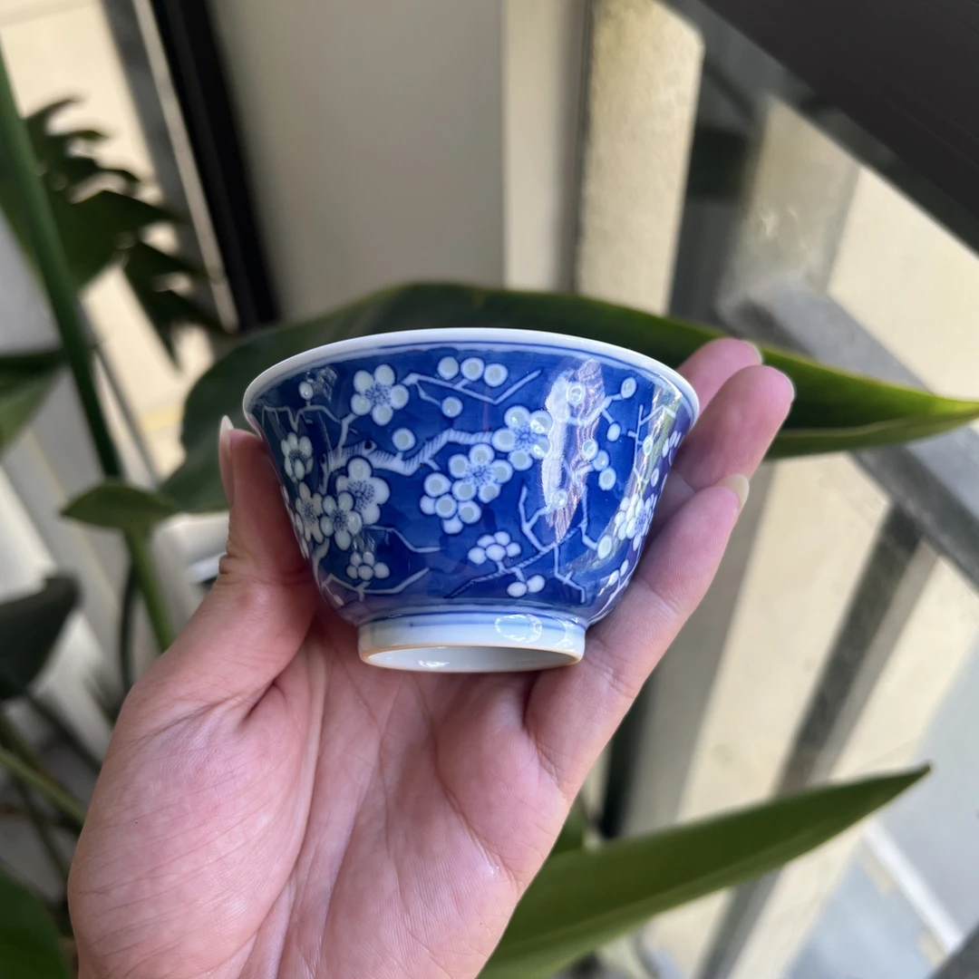 青花冰梅玲珑主人杯手工陶瓷手绘