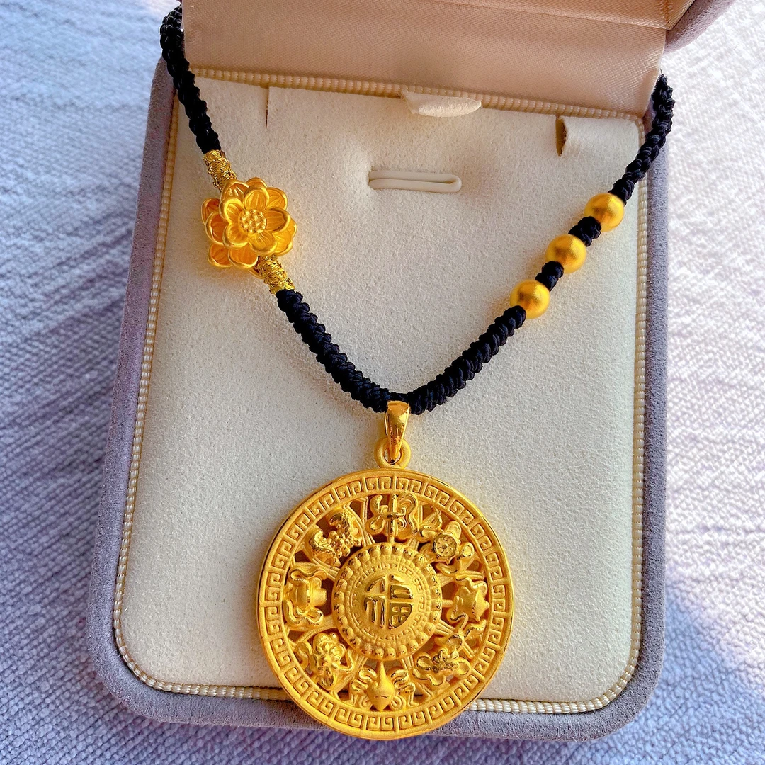 足金999八宝罗盘编织项链时尚双面项坠复古