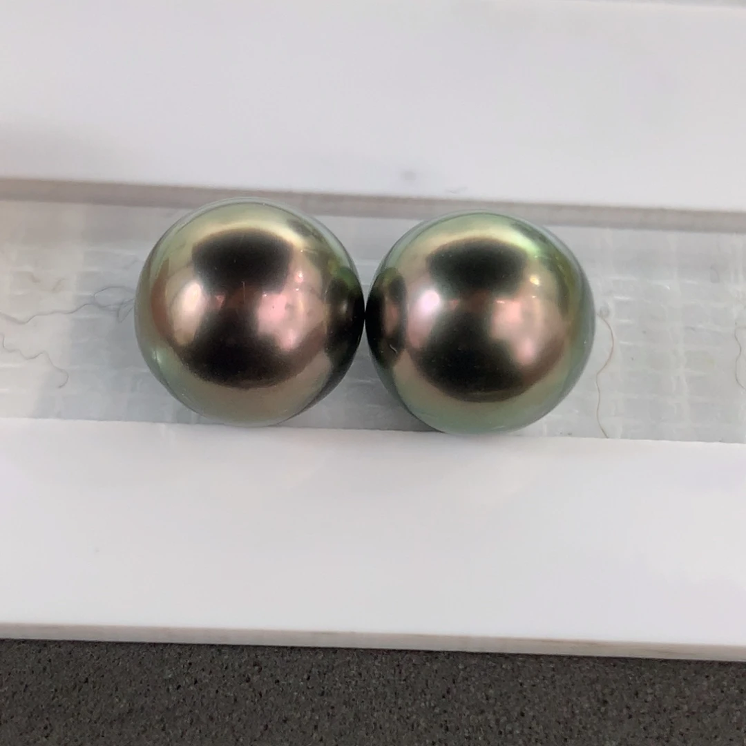 定制海水珍珠未镶嵌裸珠大溪地孔雀绿色10.1mm正圆