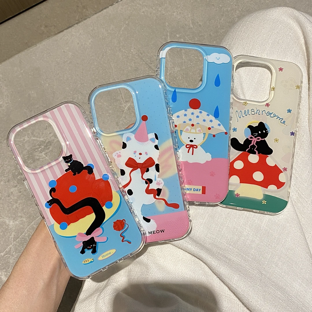 【原版双层IMD-爱心圆边】蘑菇小猫适用于苹果16ProMax手机壳15/14