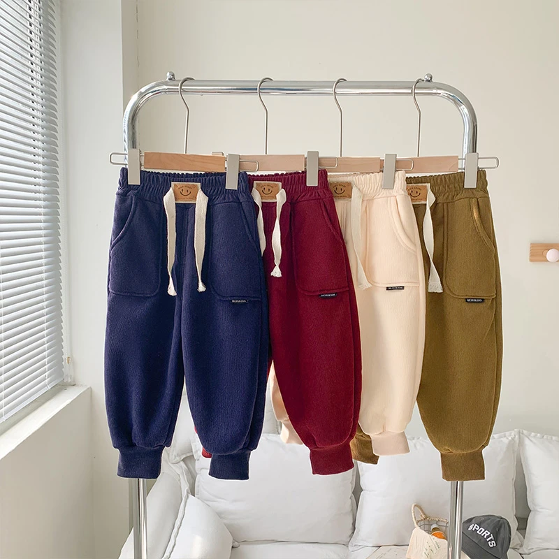 儿童灯芯绒加绒加厚秋冬款休闲裤洋气男女宝同款裤子