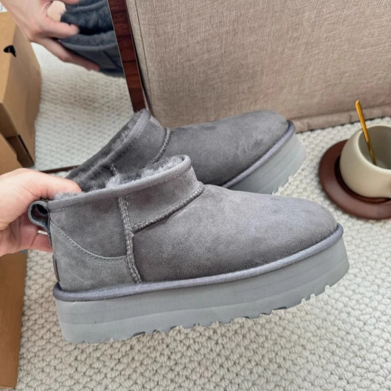 河南桑坡时尚经典雪地靴女冬周冬雨同款新款男短筒真真毛厚底