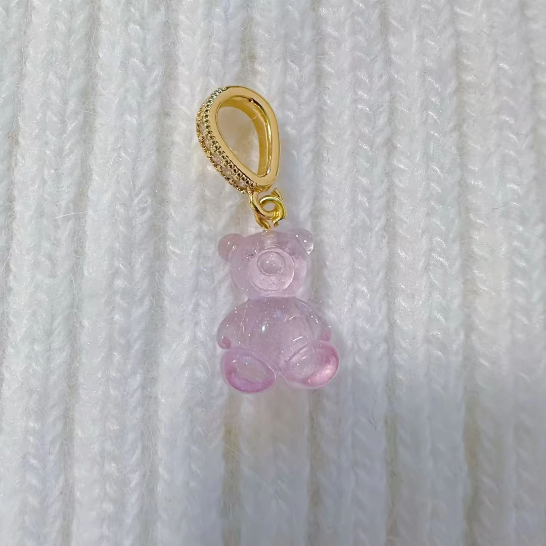铜合金吊坠 精致饰品【外贸出口】粉色炫彩小熊吊坠轻奢