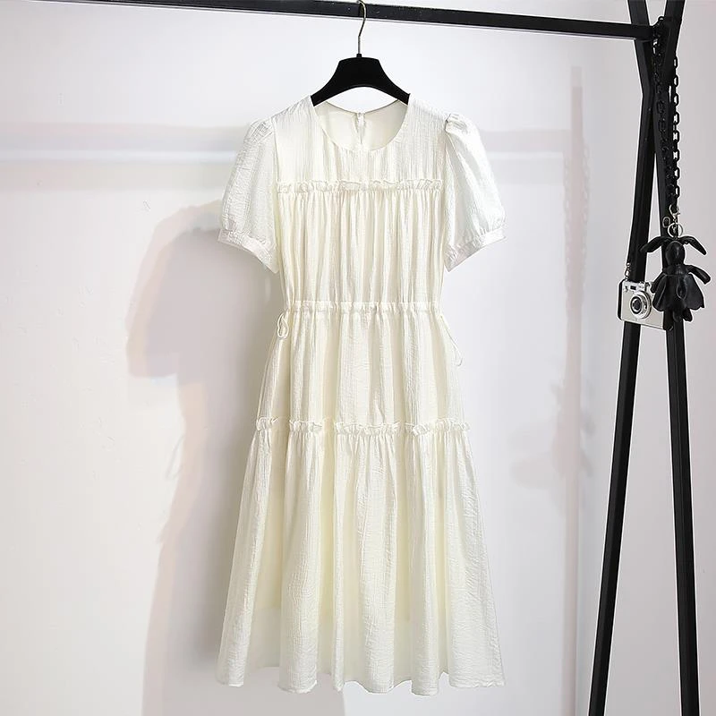 哥弟阿玛施正品莱赛尔天丝垂感圆领杏色连衣裙女轻奢高级感2025夏