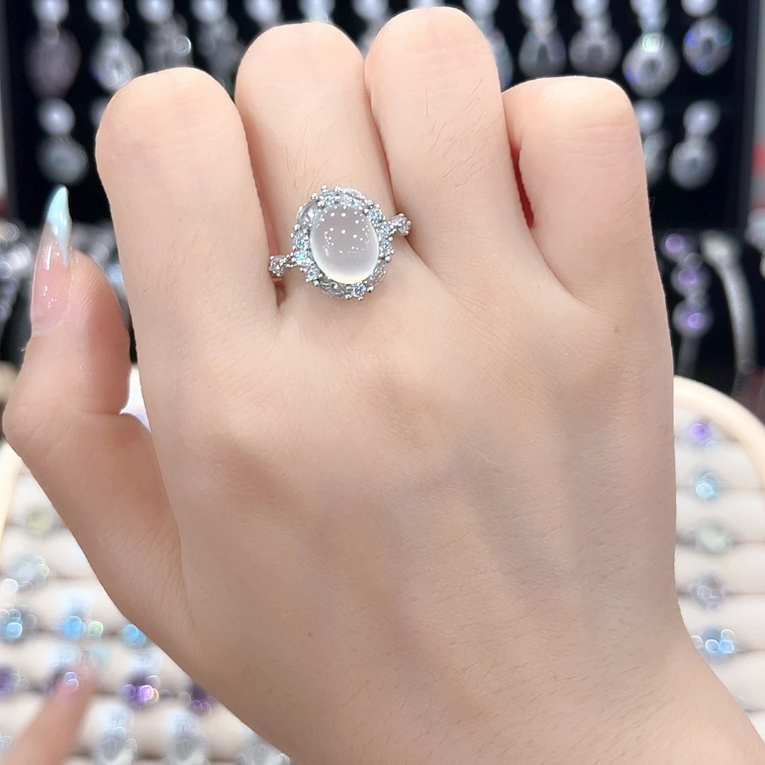 困***羊蛇纹石玉银S925镶嵌戒指