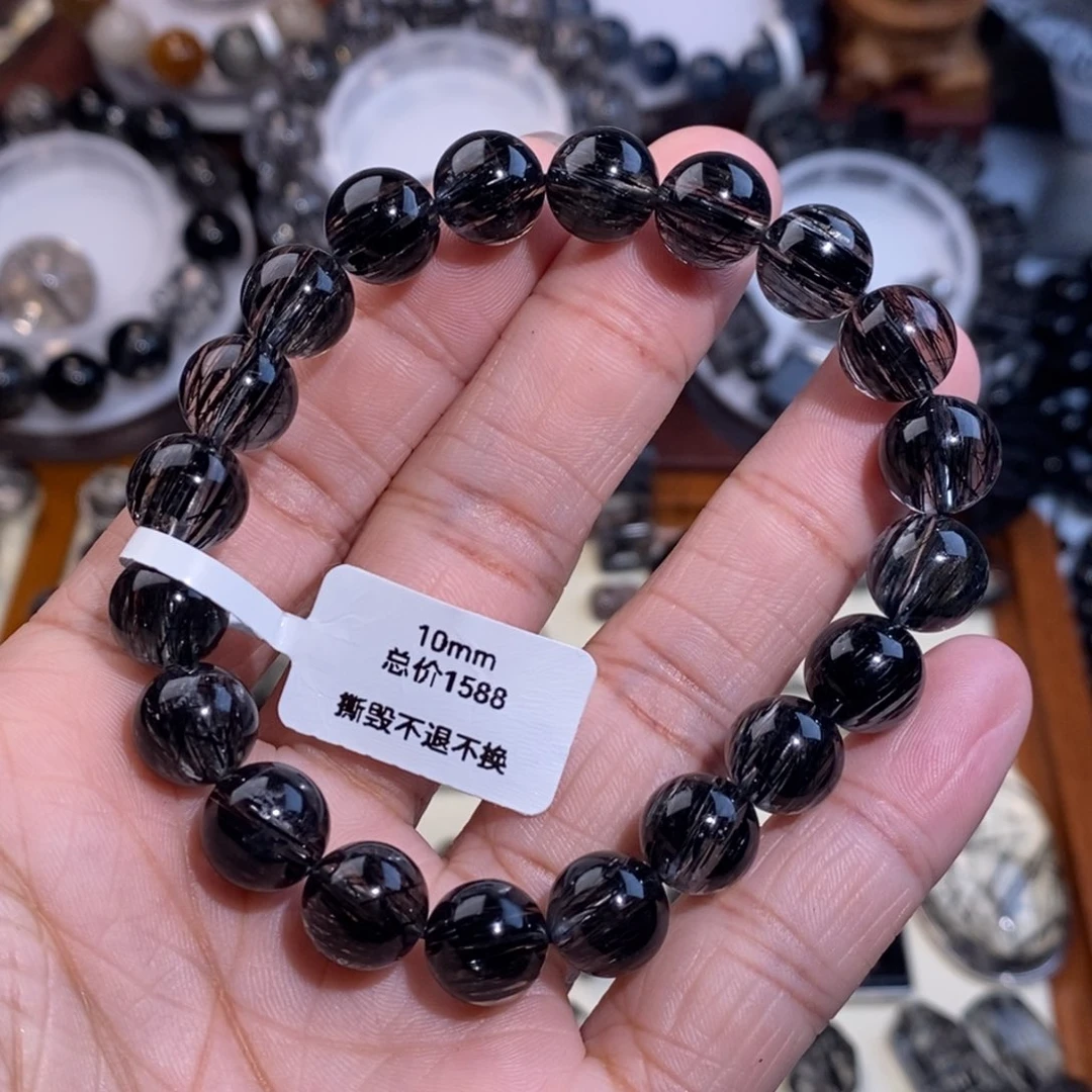 水晶未镶嵌手链黑发晶全透体满发顺发10mm