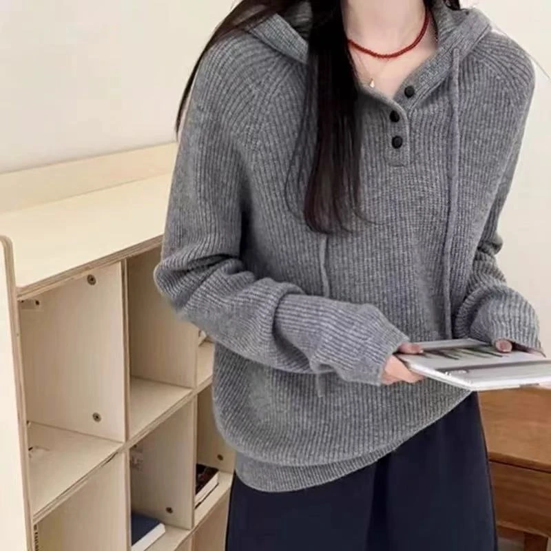 【思思精选】2025新款气质百搭撞色连帽时尚休闲套头针织衫S694#