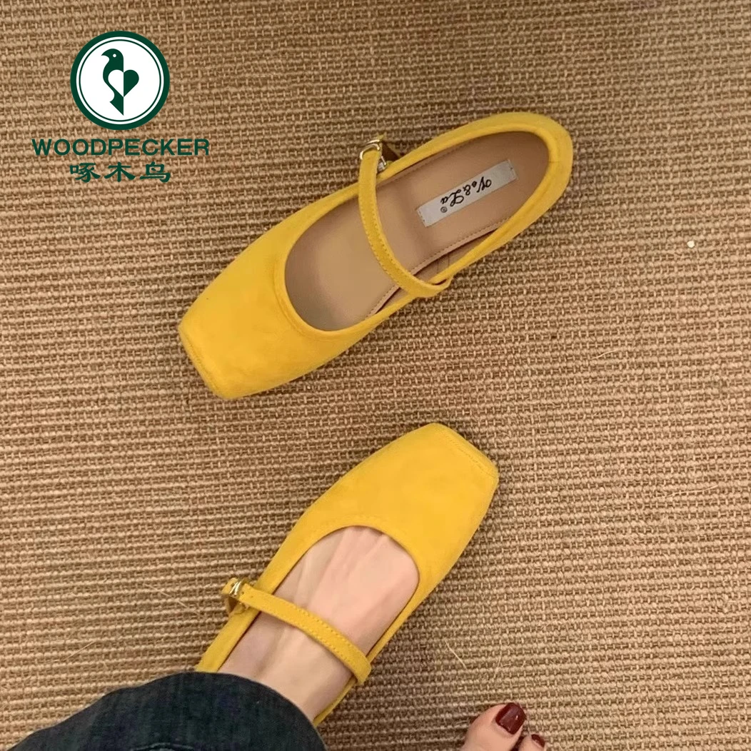 啄木鸟内增高方头浅口单鞋女新款复古仙女温柔豆豆鞋女玛丽珍女鞋