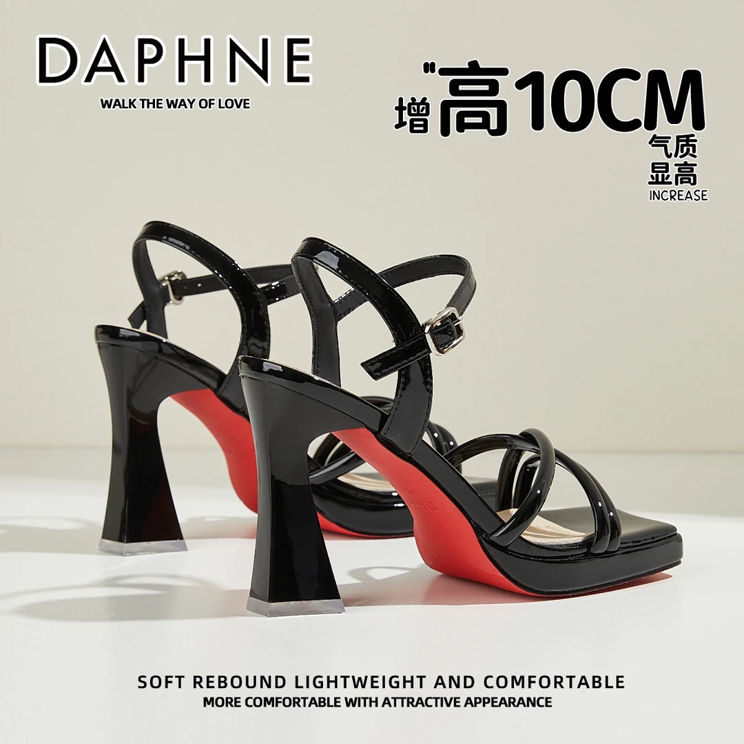 达芙妮法式轻奢女士红底高跟鞋10CM高跟交叉一字带性感风粗跟凉鞋