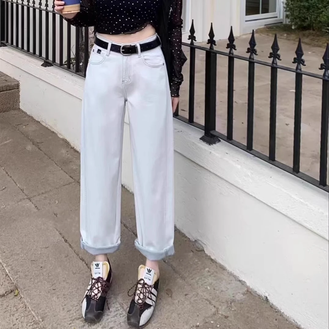 欧货渣渣灰男友裤女2025早春新款宽松百搭九分阔腿直筒牛仔裤女潮