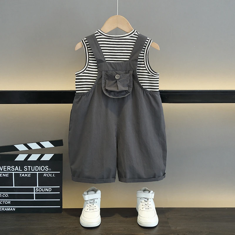 男童夏装套装洋气背带裤小童儿童帅气休闲男宝宝夏季薄款连体衣服