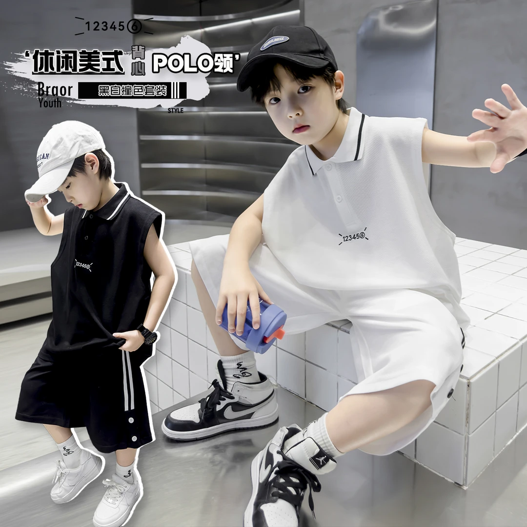 男童夏季新款polo领无袖套装&KN24X116polo领无袖套装