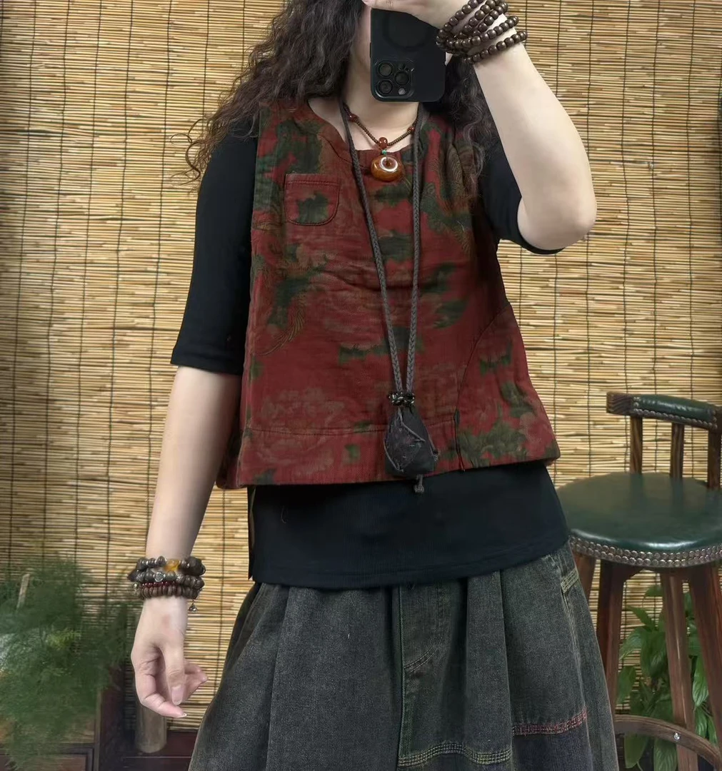 8668后背开扣印花马甲（长50左右，90-150斤）