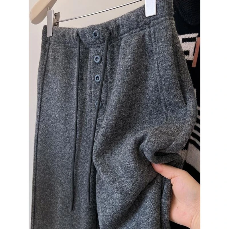 深灰阔腿裤女秋季新款软糯高级感垂感休闲百搭格雷垂感羊毛裤子女