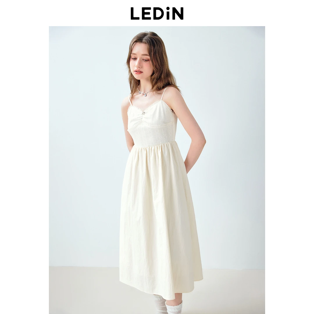 乐町针织拼接吊带裙24夏新款吊带连衣裙镂空设计打底长裙