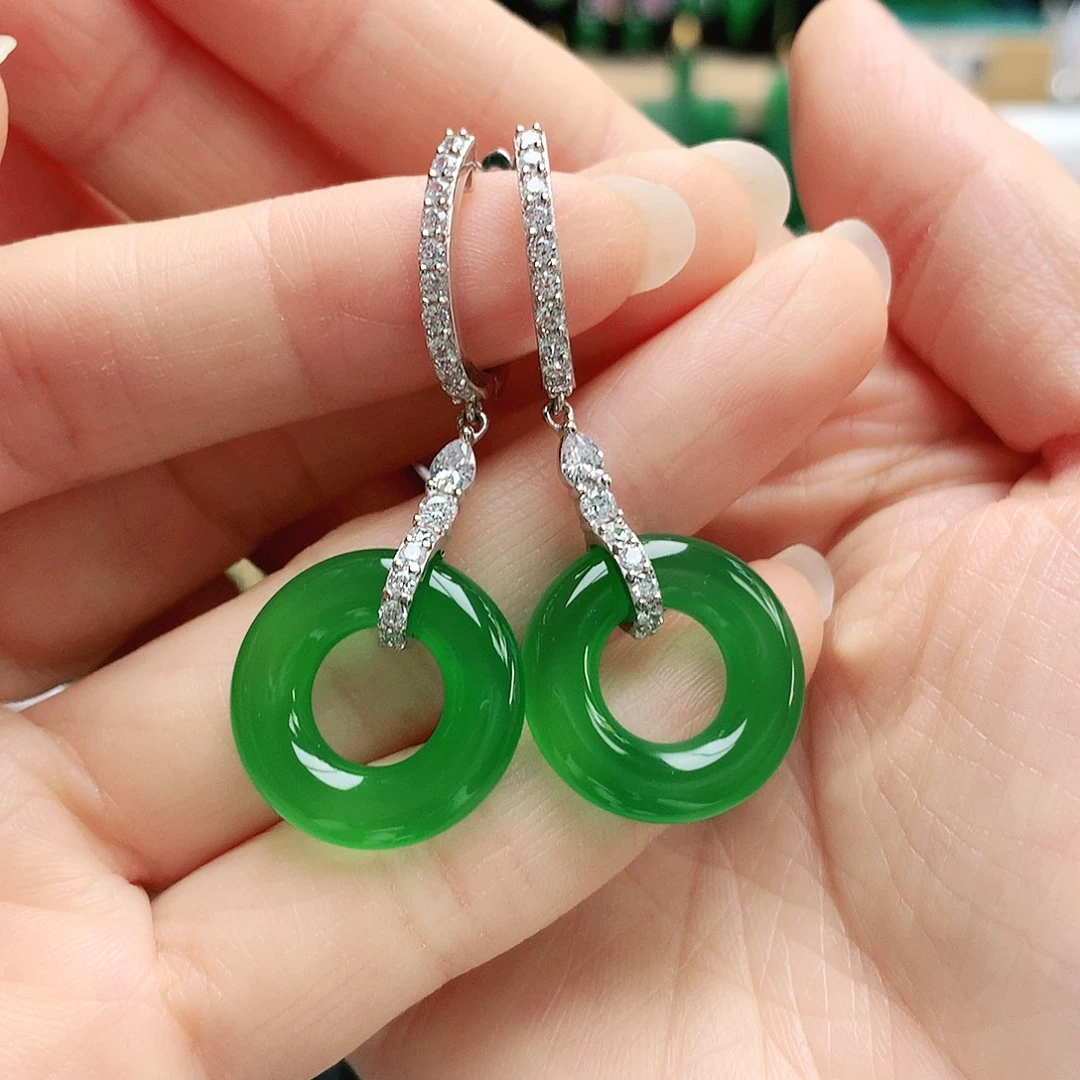 玛瑙/玉髓银S925镶嵌耳钉